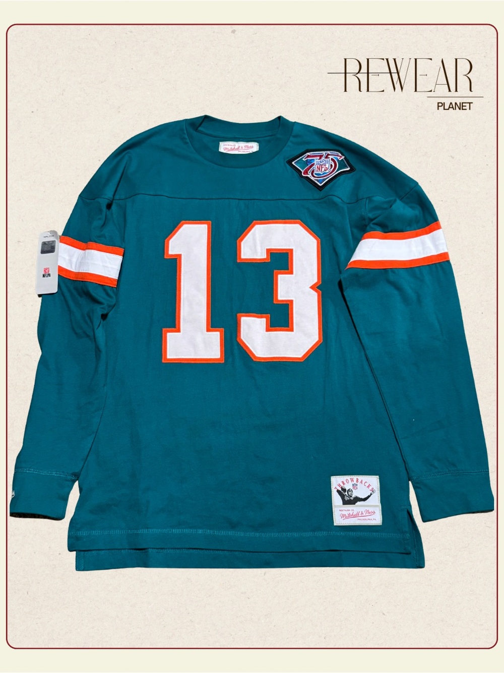 Mitchell & Ness Miami Dolphins #13 Throwback Jersey NFL 75th Anniversary Men’s M